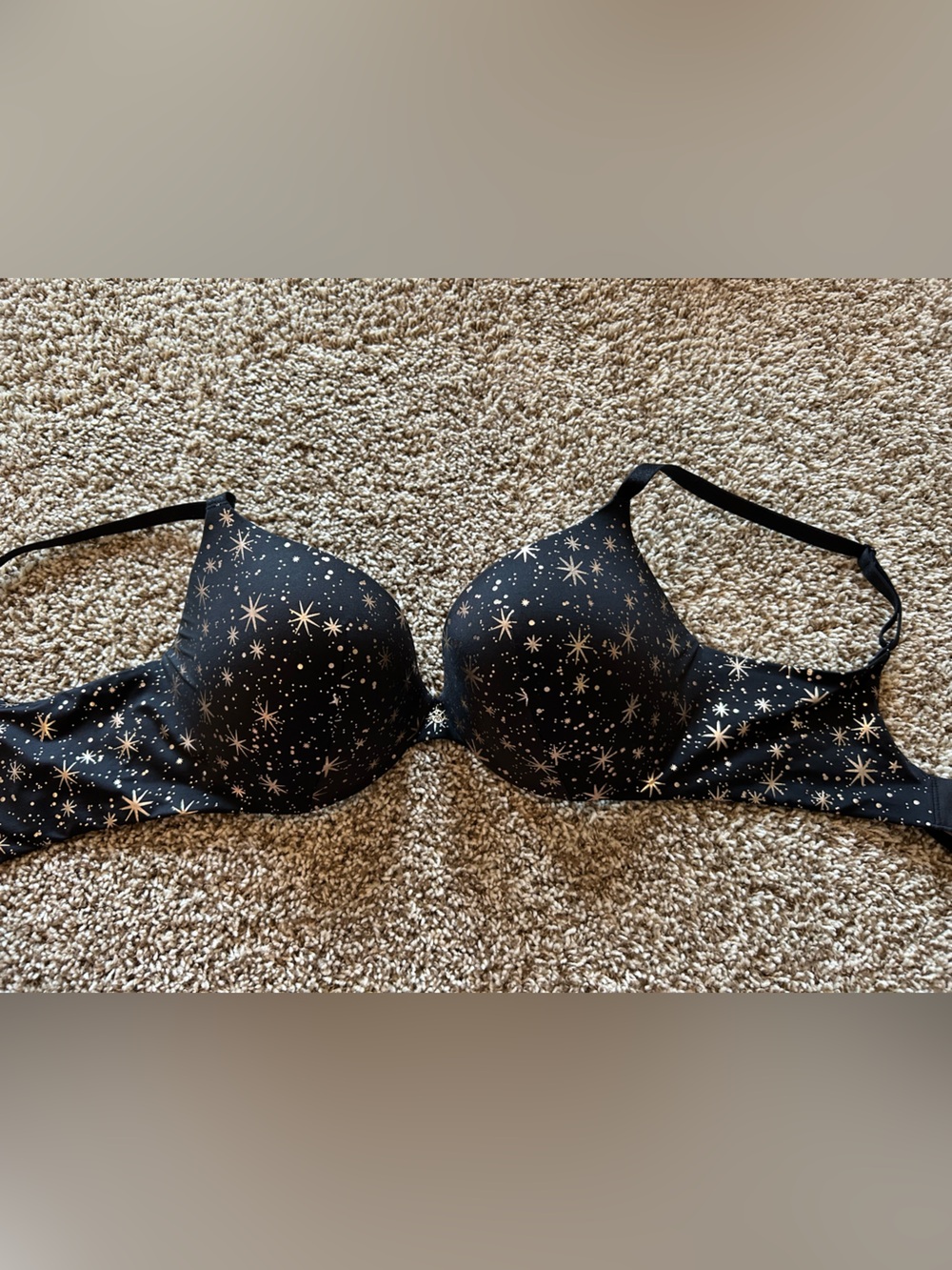 Victoria's Secret Black Bra with Gold Star Print